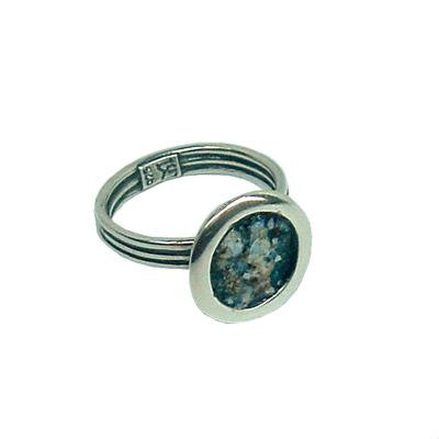 Handmade Roman Glass Rings - Sterling Silver Bright Round Adjustable Roman Glass Ring