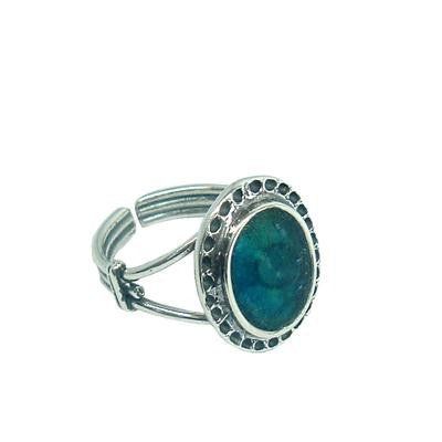 Handmade Roman Glass Rings - Antique Design Sterling Silver Oval Roman Glass Ring