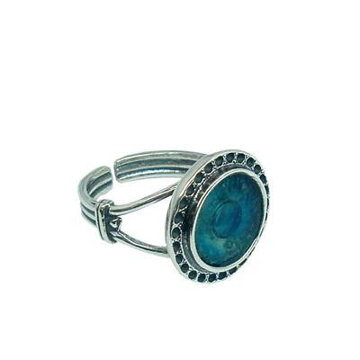 Handmade Roman Glass Rings - Antique Design Sterling Silver Round Roman Glass Ring