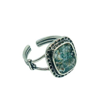 Handmade Roman Glass Rings - Antique Design Sterling Silver Rectangle Roman Glass Ring
