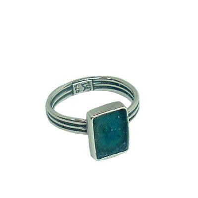 Handmade Roman Glass Rings - Sterling Silver Rectangle Adjustable Roman Glass Ring