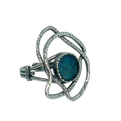 Handmade Roman Glass Rings - Roman Glass Sterling Silver Flying Bird Design Ring