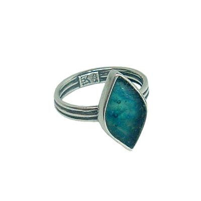 Handmade Roman Glass Rings - Sterling Silver Diamond Adjustable Roman Glass Ring