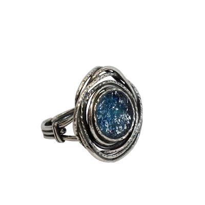 Handmade Roman Glass Rings - Sterling Silver Ancient Roman Glass Birds Nest Ring