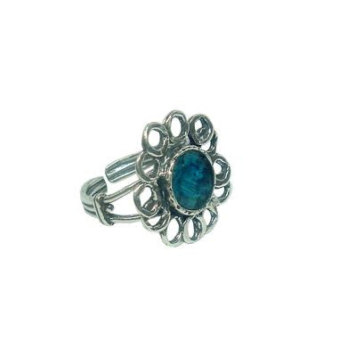Handmade Roman Glass Rings - Sterling Silver Ancient Roman Glass Floral Designed Ring