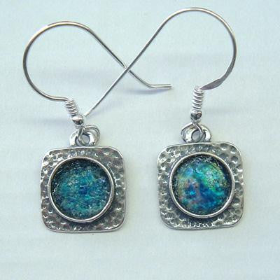 Ceramic Washing Cup - Hammered Sterling Silver Ancient Roman Glass Earrings