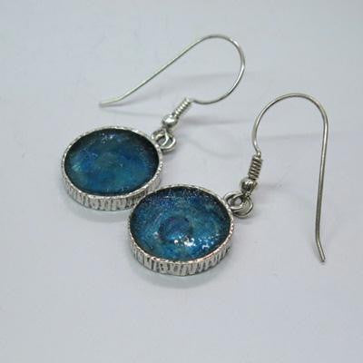 Handmade Roman Glass Earrings - Large Round Sterling Silver Roman Glass Earrings