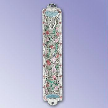 Metal Mezuzahs - Rhinestone Enameled Mezuzah