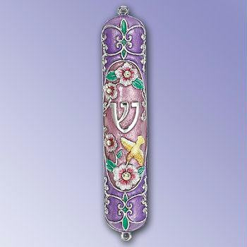 Metal Mezuzahs - Floral Enameled Mezuzah