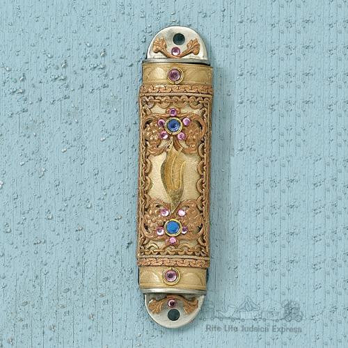 Metal Mezuzahs - Enameled Mezuzah with Rhinestones