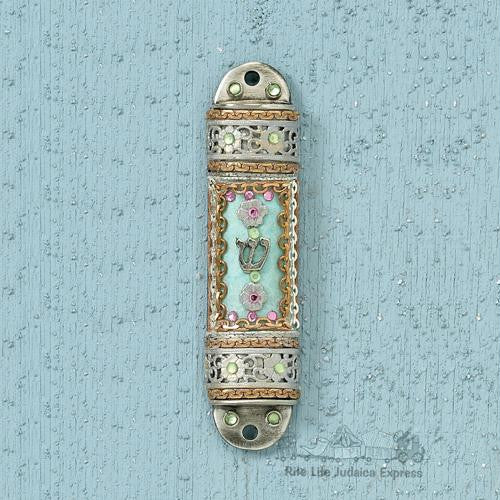 Metal Mezuzahs - Enameled Mezuzah With Copper Accents