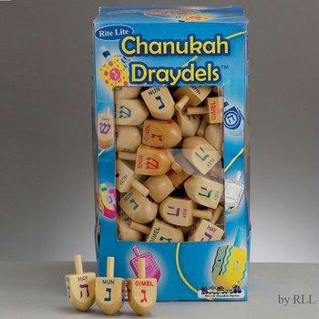 Aluminum,Wooden,Plastic and Toy Dreidels - 100 Small Natural Wood Draydels in Counter Display