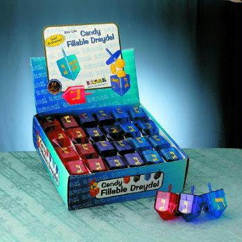Aluminum,Wooden,Plastic and Toy Dreidels - Candy Fillable Draydels, 48 Counter Display Assorted Colors