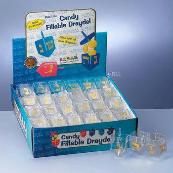 Aluminum,Wooden,Plastic and Toy Dreidels - Clear Plastic Fillable Draydels in Counter Display
