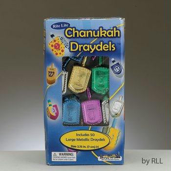 Aluminum,Wooden,Plastic and Toy Dreidels - Large Chanukah Draydels- Assorted Metallic Colors - Family Pack includes 50