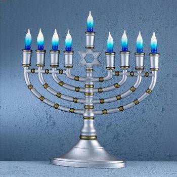 Electric Menorahs &amp; Candlesticks - Premium 2 Tone Electric Menorah with Blue Bulbs