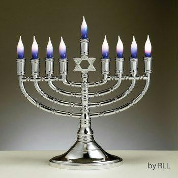 Electric Menorahs &amp; Candlesticks - Premium Silvertone Electric Menorah