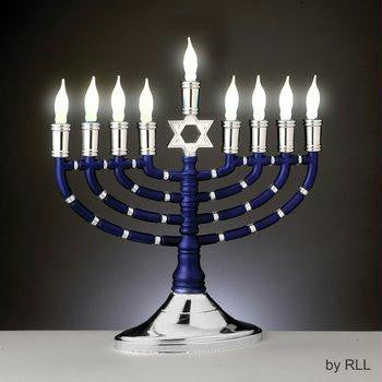 Electric Menorahs &amp; Candlesticks - Blue &amp; Silver Electric Menorah with Frosted White Bulbs