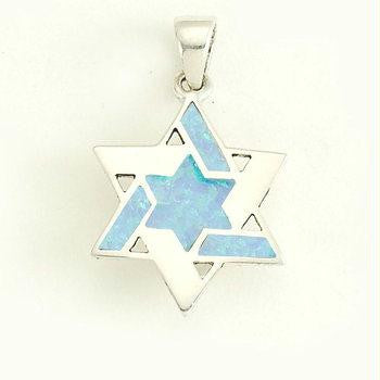 Pendants &amp; Amulets - Sterling Star of David Pendant with Opal