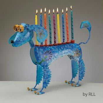 Kids Menorahs - &quot;Muttel The Dog&quot; Hand-Crafted Metal Menorah