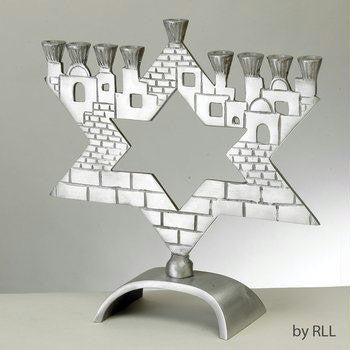 Metal Menorahs - Star-Jerusalem Aluminum Menorah