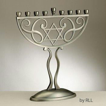 Metal Menorahs - Antique Classic Menorah - Antique Silver Finish