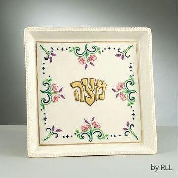 Ceramic Matzah Trays and Matzah Holders - Passover Elegance Matzah Plate, Handpainted Ceramic