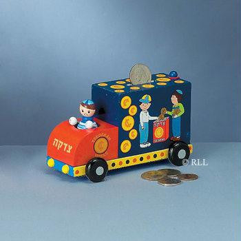 Ceramic Tzedakah Charity Boxes - Small Wooden Truck Tzedakah Box - Boy