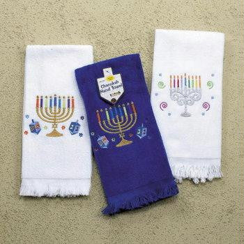 Textiles - Chanukah Embroidered Hand Towels - 3 Assorted Styles