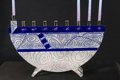 Handmade Glass Menorahs - Nova Cobalt Blue Menorah