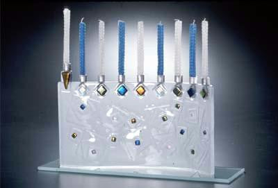 Handmade Glass Menorahs - Geo Frosted Menorah