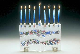 Handmade Glass Menorahs - Floral Menorah