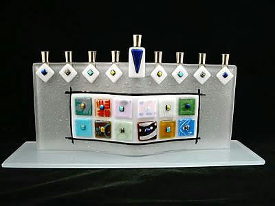 Handmade Glass Menorahs - 12 Tribes Menorah