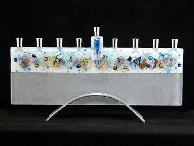 Handmade Glass Menorahs - Celestial White Menorah