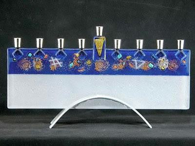 Handmade Glass Menorahs - Celestial Blue Menorah