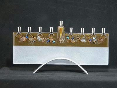 Handmade Glass Menorahs - Celestial Bronze Menorah