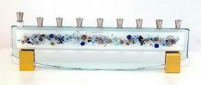 Handmade Glass Menorahs - Gala Frosted Menorah