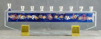 Handmade Glass Menorahs - Gala Blue Menorah