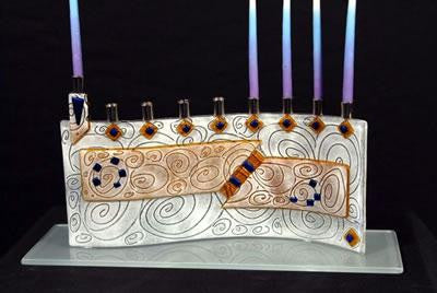 Handmade Glass Menorahs - Vortex Amber Menorah By Sara Beames