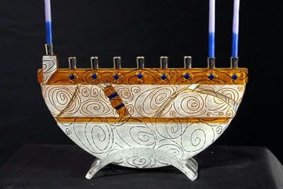 Handmade Glass Menorahs - Nova Amber Menorah