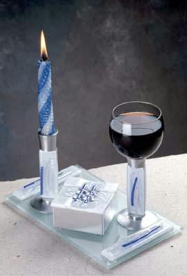 Glass Havdalah Sets - Streamer White Havdalah Set