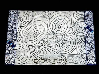 Glass Challah Boards - Vortex Blue Shabbat Platter