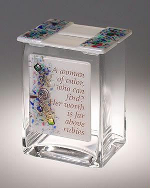 Glass Tzedakah Boxes - Woman of Valor Tzedakah Box