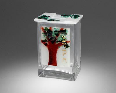 Glass Tzedakah Boxes - Tree of Life Glass Tzedakah Box