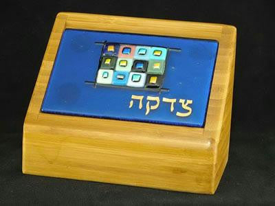 Glass Tzedakah Boxes - 12 Tribes Blue Bamboo Tzedakah Box