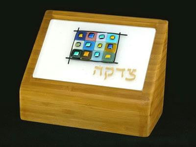 Glass Tzedakah Boxes - 12 Tribes White Bamboo Tzedakah Box