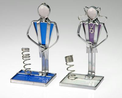 Glass People Sculptures - Bar Mitzvah and Bat Mitzvah Pen Holders 2 Female Blue
