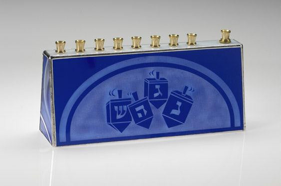 Handmade Glass Menorahs - Dreidel Menorah II