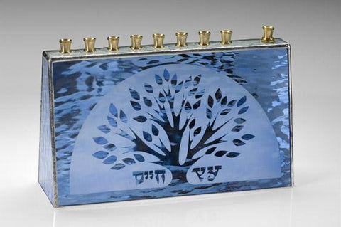 Handmade Glass Menorahs - Tree of Life Menorah I