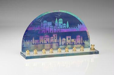 Handmade Glass Menorahs - Jerusalem II Menorah